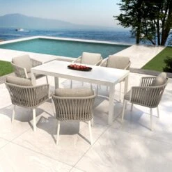 Table De Jardin 6 Places Aluminium/Céramique Modena (150 X 75 Cm) - Blanc/Gris
