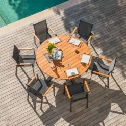 Table De Jardin 8 Places Aluminium/Teck Bali (D140 Cm) - Gris Anthracite -Mobilier De Jardin table ronde bali dia 140cm teck gris anthracite 111452 1650540745