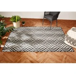 Tapis D'extérieur (120 X 160 Cm) Losange Noir -Mobilier De Jardin tapis d ext rieur 120 x 160 cm losange noir 126636 1675175767