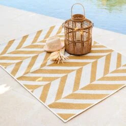 Tapis D'extérieur (120 X 160 Cm) Chevron Jaune Ocre