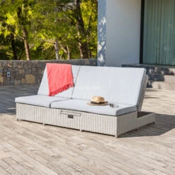 Transat Double Résine Tressée / Canapé De Jardin Calvi - Gris Clair -Mobilier De Jardin transat double canape de jardin calvi blanc gris clair 76814 1584697050